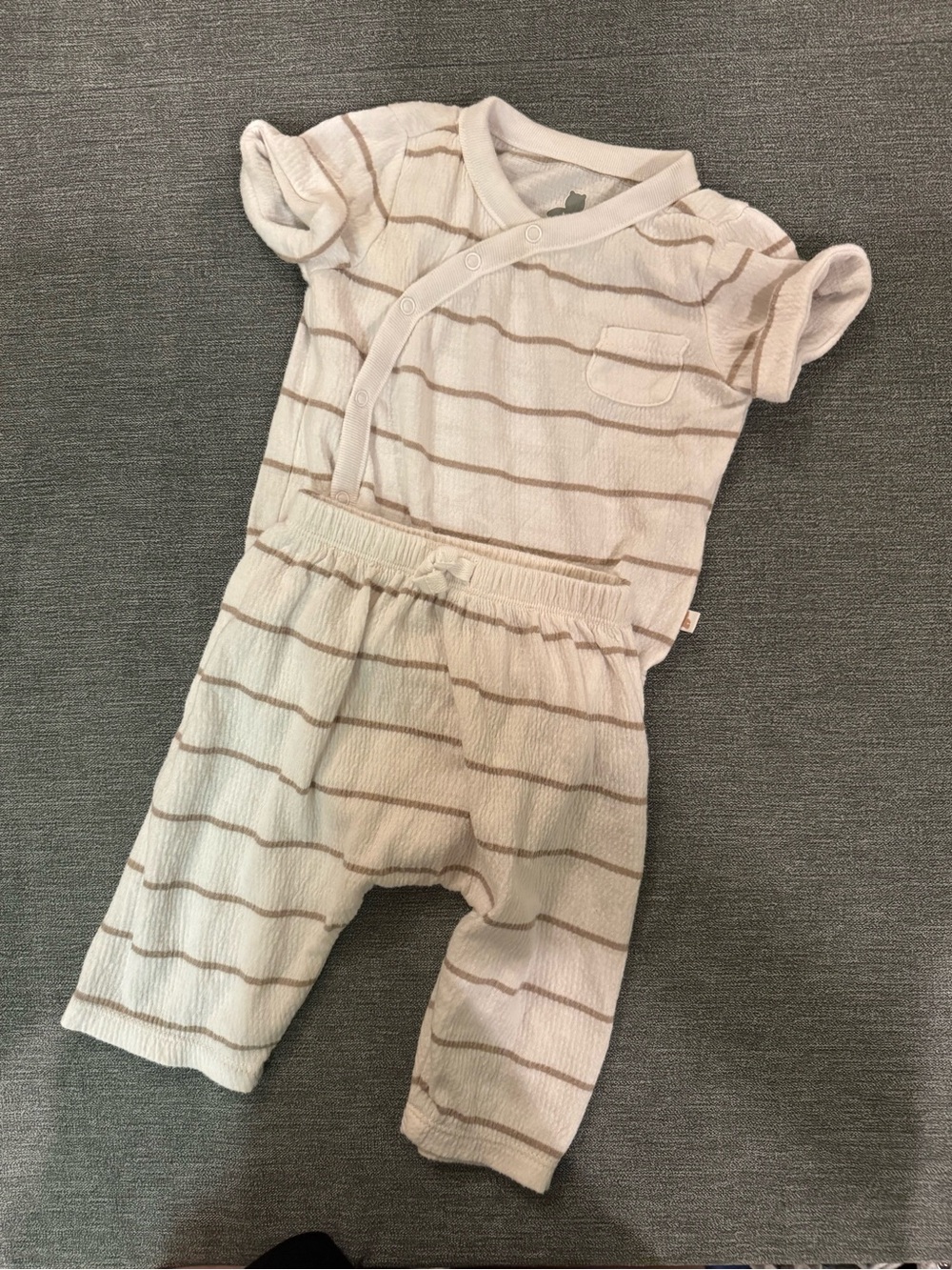 Baby Cream & Tan Striped One-Piece Set